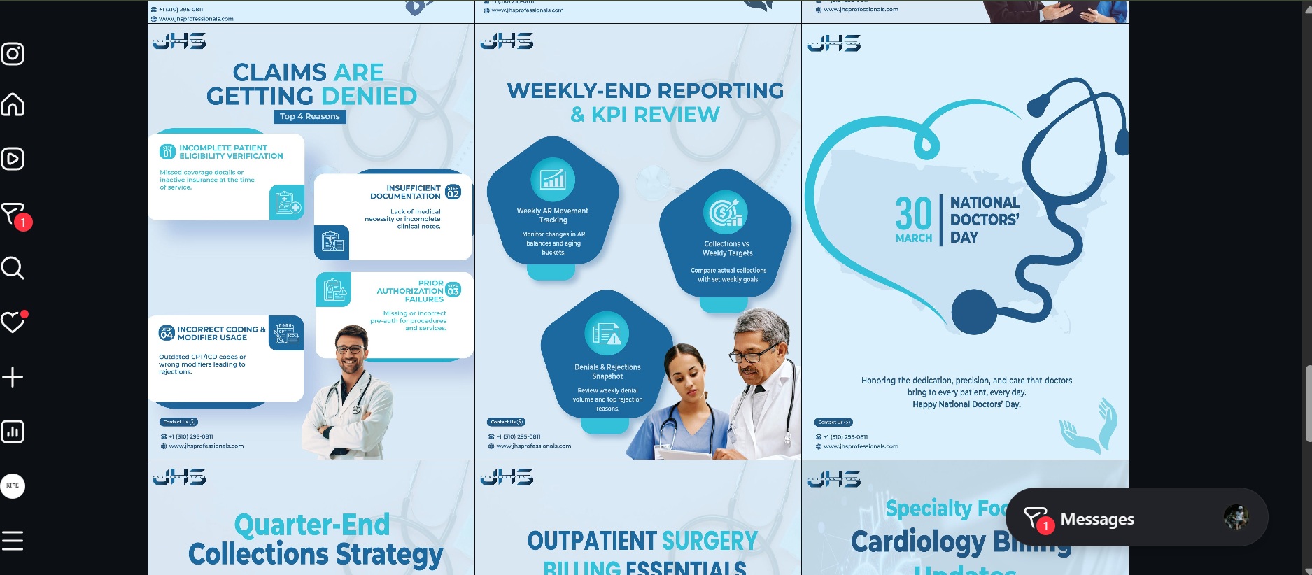 JHS Professionals educational content and denial management campaign assets