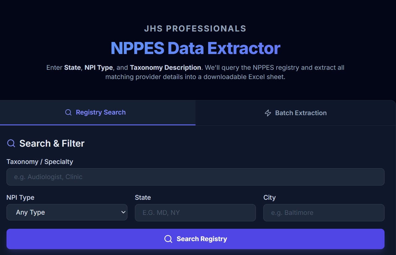 NPPES Data Extractor — Healthcare Provider Registry Search & Export SaaS case study for Healthcare Operations Team