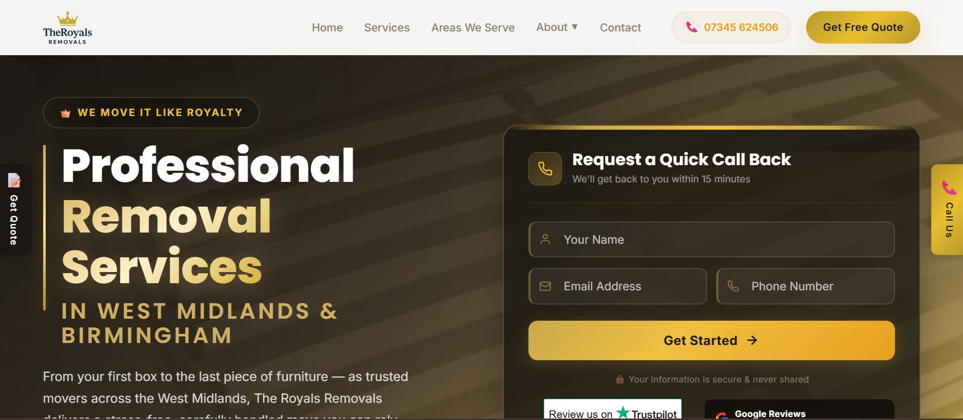 The Royals Removals — 200+ Page Regional Local SEO Lead Engine case study for The Royals Removals